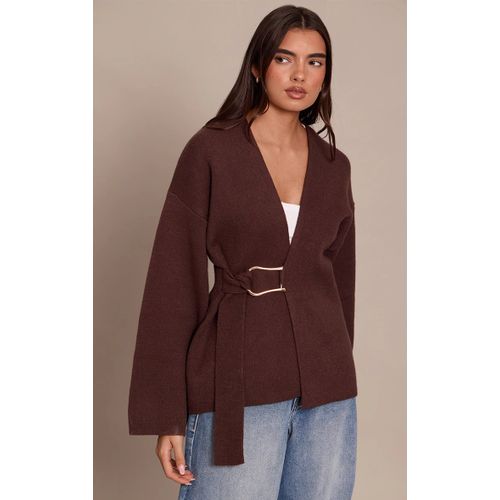 Femme Cardigan Cache-Coeur Marron À Empiècement | Taille Large