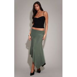 Femme Jupe Moulante Asymétrique Kaki À Liséré Sur La Taille | Taille 36