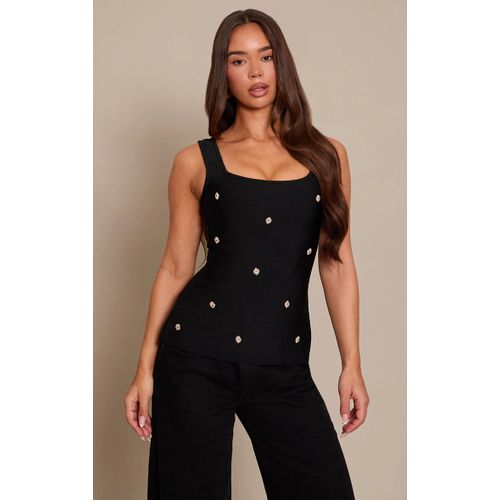 Femme Top Bandage Noir À Col Carré Et Ornements | Taille 44