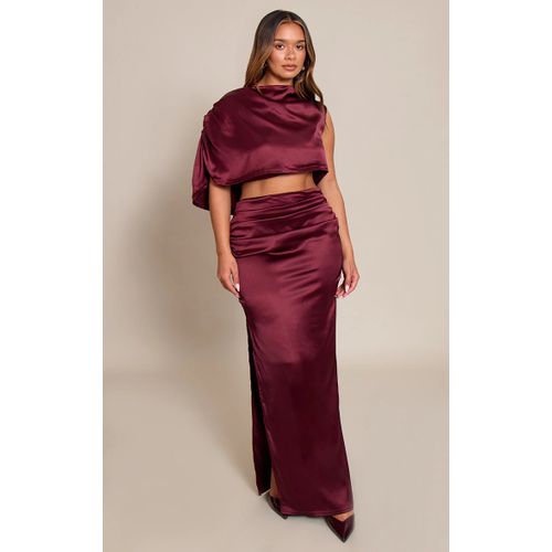 Femme Shape Jupe Longue Drapée Satinée Bordeaux | Taille 40