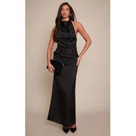 Femme Robe Longue Satinée Noire À Détail En Mesh | Taille 42