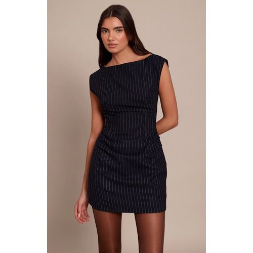 Femme Robe Moulante Bleu Marine Froncée À Fines Rayures | Taille 40