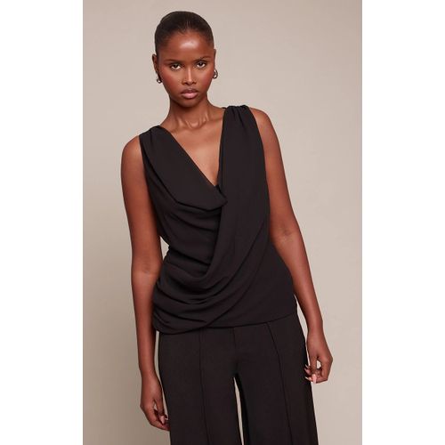 Femme Top Drapé En Mousseline De Soie Noire Sans Manches | Taille 34