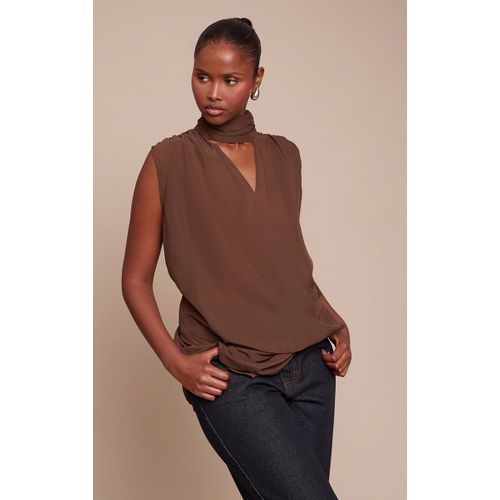 Femme Top En Mousseline De Soie Chocolat À Décolleté Plongeant | Taille 40