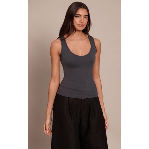 Femme Top Débardeur En Coton Doux Gris Anthracite À Décolleté | Taille 44