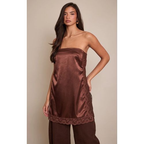 Femme Top Bustier Long Satiné Chocolat À Brodures En Dentelle | Taille 44