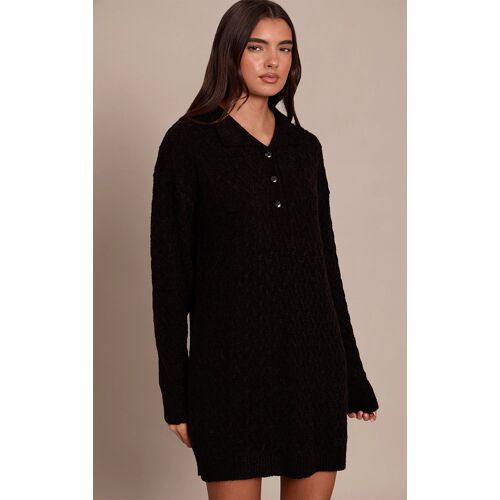 Femme Mini Robe Chemise En Maille Tricot Bouclée Torsadée Noire | Taille Small