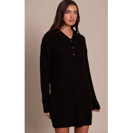 Femme Mini Robe Chemise En Maille Tricot Bouclée Torsadée Noire | Taille Large