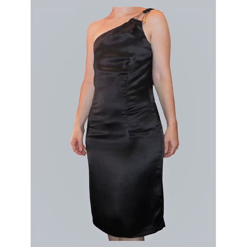 Robe Cintrée En 100% Soie Noir À Une Bretelle- Taille 38- Neuf- Alba Conde