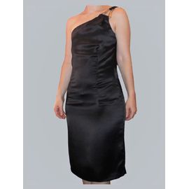 Robe Cintrée En 100% Soie Noir À Une Bretelle- Taille 38- Alba Conde