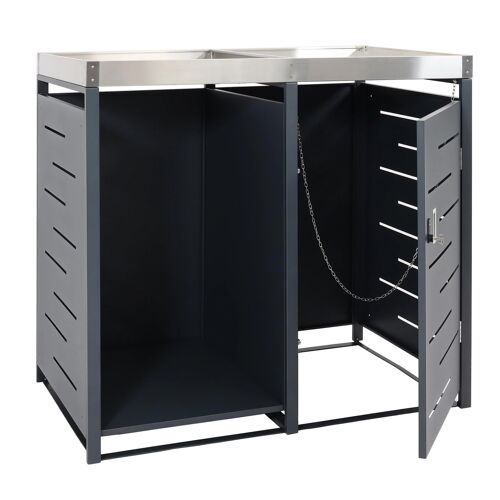 Abris Poubelle 1 Pièce Avec Stockage De Bois De Chauffage Et Bac À Fleurs Verrouillable 125 X 130 X 80 Cm 45kg En Métal Anthracite 04_0008223