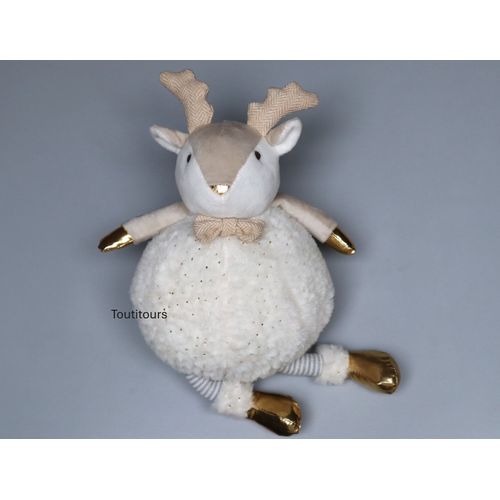 Doudou renne blanc beige doré Atmosphera