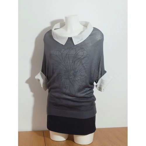 Double Top/ Pull Bleu Marine Avec Top Blanc À Bretelles- Taille 1- Cop Copine