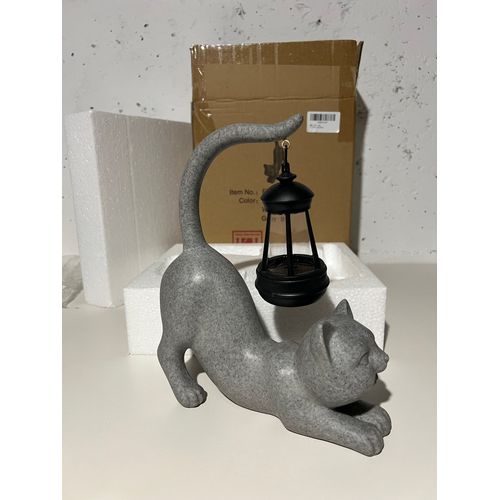 Statue de chat en résine avec lanterne solaire