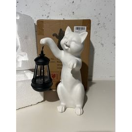 Statue de chat en résine avec lanterne solaire -