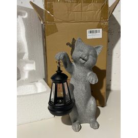 Statue de chat en résine avec lanterne solaire -