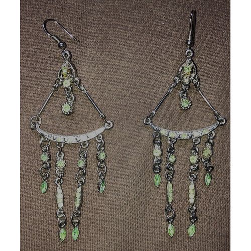 Boucles D'Oreilles Pendantes Serties De Strass Vert D'Eau 9 Cm