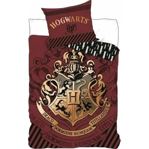 Housse De Couette - Harry Potter - Marron Et Jaune - 220x240 Cm - 1 Housse + 2 Taies - Design Enfant