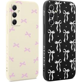 TRAHOO-2 Pièces Coque pour Samsung Galaxy A34 5G, Étui avec Aesthetic Noeud Motif Design, Silicone Antichoc Femme Fille Caméra Protection Housse Etui Bumper Cover pour Samsung A34 5G 6,5'' - Arc 01