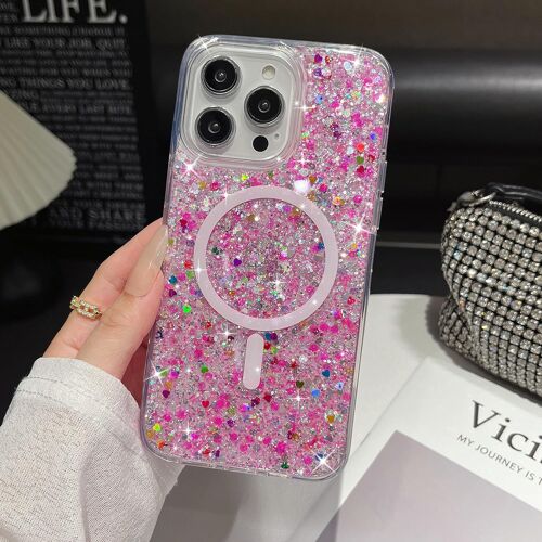 TRAHOO-Coque pour iPhone 12/12 Pro, Silicone Paillettes Étui en Ultra Léger et Mince, Housse de Téléphone en Glitter Diamant Antichoc Souple TPU Bumper Cover Case pour Filles Femme Étui, Rose Rouge