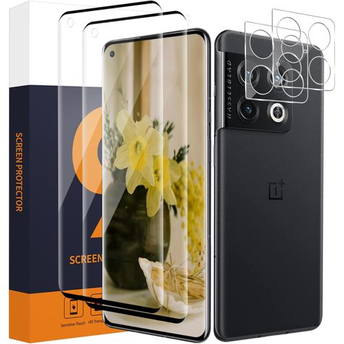TRAHOO-2 Pack Verre Trempé pour Oneplus 10 Pro 5G, +2 Caméra Protecteur, Haute Sensibilité, sans bulles, 3D plein écran vitre protection, Dureté 9H, Transparent HD Oneplus 10 Pro protection écran