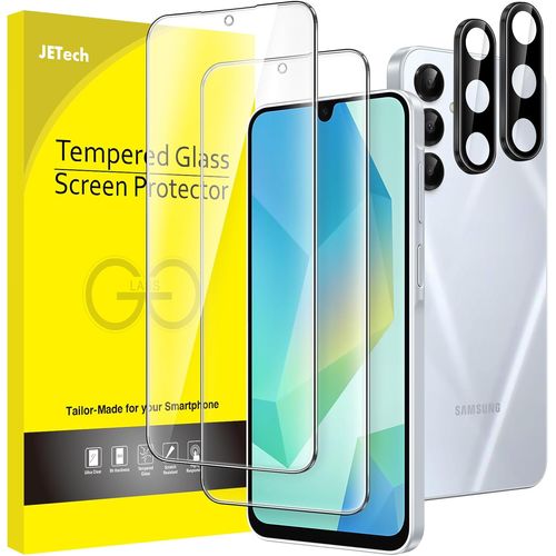 JGD-Protection D'écran pour Samsung Galaxy A16 5G / 4G 6,7 Pouces avec Protecteur d'Objectif de Caméra, Film en Verre Trempé, HD Transparent, 2 Pièces Chacun