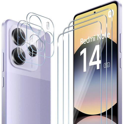 JGD-Protection Écran pour Xiaomi Redmi Note 14 5G, 3 Pièces Films Verre Trempé + 2 Pièces Caméra Arrière Protecteur, 9H Dureté, Full Cover Anti-Bulles/Anti-Rayures, HD Transparent