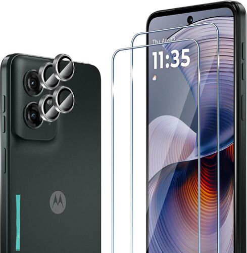 Protection Écran Pour Motorola Moto G55 5G, 2 Pièces Films Verre Trempé + 2 Pièces Caméra Arrière Protecteur, 9H Dureté, Full Cover Anti-Bulles/Anti-Rayures, Hd Transparent