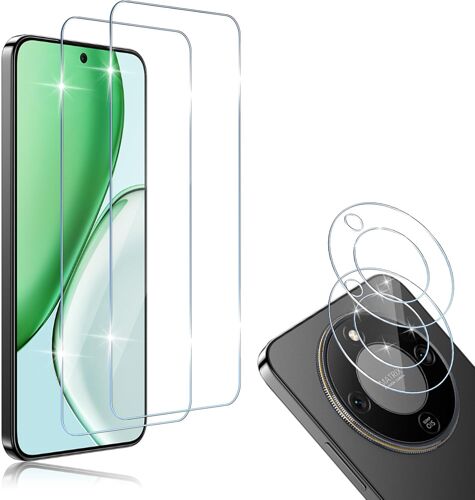 TRAHOO-Compatible avec Honor Magic8 Lite Protection écran, 2 Pièces Verre Trempé[3D Couverture Complète]+ 2 Pièces Caméra Protecteur, 9H Dureté HD Sans Bulles Anti-rayure Protection Décran