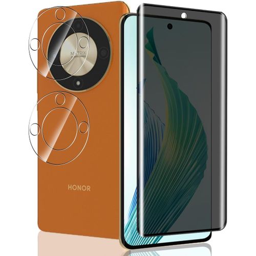 TRAHOO-9H Verre Trempé Anti Espion pour Honor Magic 6 Lite Protection D'écran [1 Pièce] + Protecteur Caméra [2 Pièces], Sans Bulles, Anti-Spy Vitre Trempé Protège Écran pour Honor Magic 6 Lite