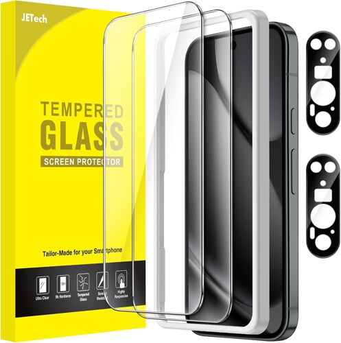 JGD-Protection D'écran pour Google Pixel 10 Pro avec Protecteur d'Objectif Caméra, Compatible avec le Déverrouillage par Empreinte Digitale, Film en Verre Trempé, HD Clair, Lot de 2 Chacun