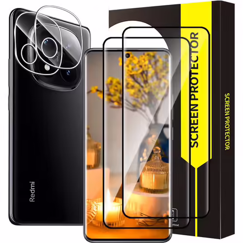 TRAHOO-2+2 Pack Verre Trempé pour Xiaomi Redmi Note 14 Pro Plus 5G, Caméra Protecteur, pas de bulles, 3D plein écran vitre protection, 9H Dureté, HD Claire Redmi Note 14 Pro Plus protection écran