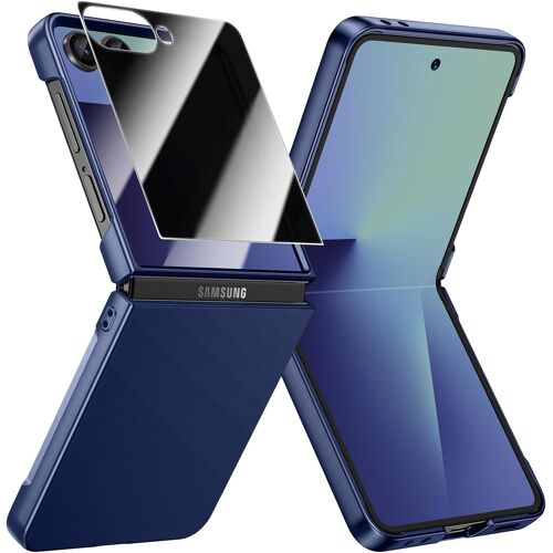 ELVORIX-Coque pour Samsung Galaxy Z Flip 7, [Anti-Espion Verre Trempé Protection Écran], Ultra Mince Hard PC, Antichoc Anti-Rayures Bumper Protection Etui Housse Case Cover Z Flip 7 5G 2025 (Bleu)