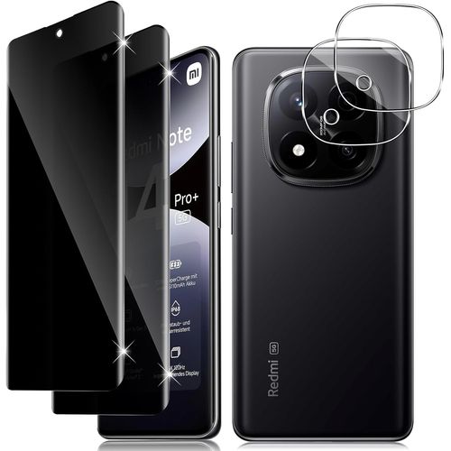 TRAHOO-Verre Trempé Anti Espion pour Xiaomi Redmi Note 14 Pro Plus 5G, 2+2 Pièces 3D Couverture Anti Spy Protection écran Film et Caméra Protection, 9H Dureté Résistant aux Rayures