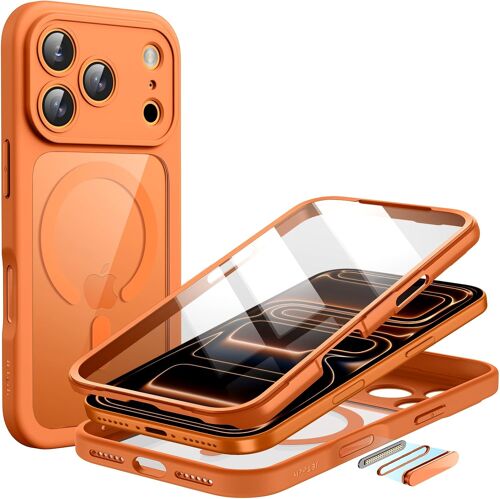 KALANKA-Coque pour iPhone 17 Pro Max 6,9 Pouces avec Protection D'écran en Verre Trempé Intégrée et Bouton Contrôle de Caméra, Compatible avec MagSafe, Étui Housse Intégrale à 360 Degrés (Orange)