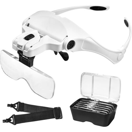 JEXNOVASHOP-Lunette Loupe avec 2 Lumières LED, Interchangeable 5 Lentilles 1.0X à 3.5X, Parfait pour Tous Les Travaux de Précision