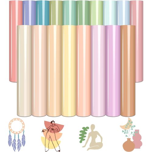 Vinyl Transfert Chaleur Couleurs Bohemes 18 Feuilles Neutres Marron Beige Lilas Clair Pour Tee Shirts Compatible Silhouette Cameo