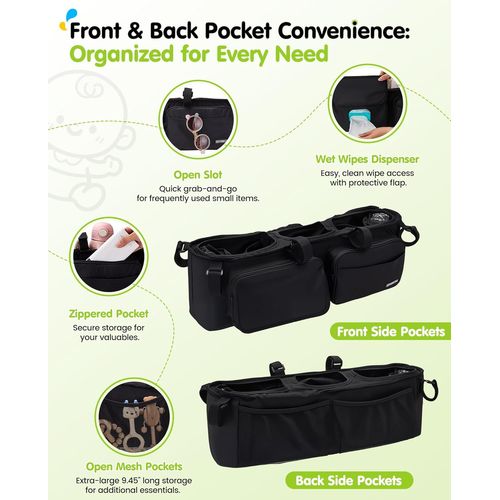 Organisateur Poussette Double 11 Compartiments Poches Isothermes Console Parent