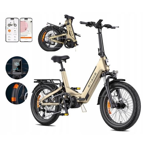 Vélo Électrique Pliant Urbain Engwe L20 3.0 Pro, 250w, 25 Km/H, 100 Nm, Moteur Central, Suspension Intégrale, Pneus 20" × 3,0", Batterie 48 V 15 Ah (720 Wh), Cellules Samsung Avec Bms - Or