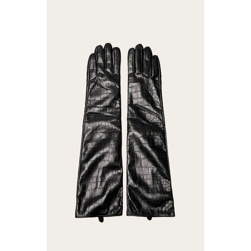 Femme Gants Longs En Pu Noir Effet Croco | Taille Medium/Large