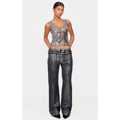 Femme Jean Large Noir Effet Aluminium À Taille Basse | Taille 42