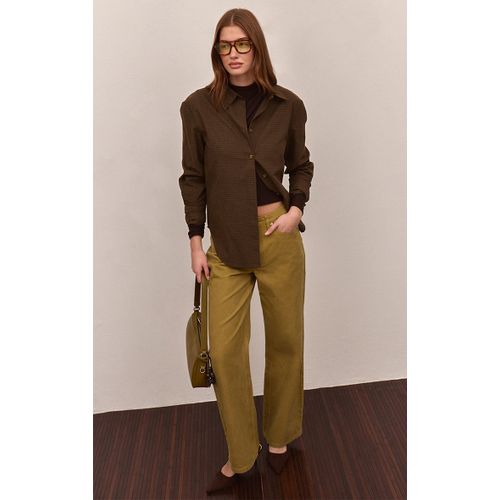 Femme Jean Droit Olive À Taille Mi-Haute Vert Olive | Taille 38