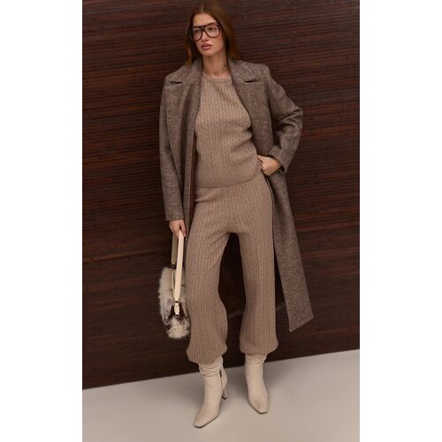 Femme Pantalon Large En Maille Tricot Mini-Torsadée Gris Pierre | Taille Small