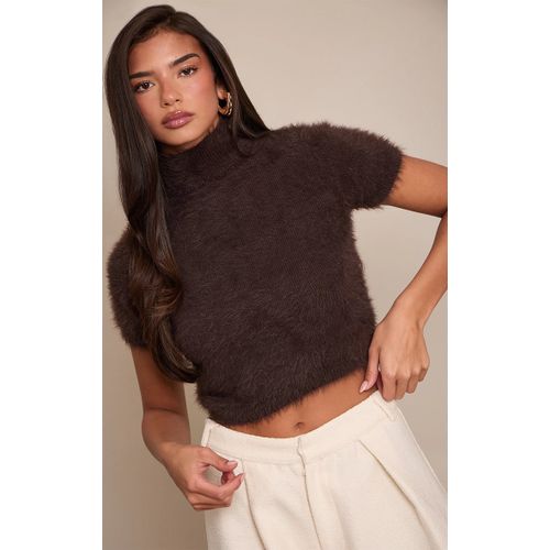 Femme Pull Court En Maille Tricot Duveteuse Chocolat À Manches Courtes | Taille Xs