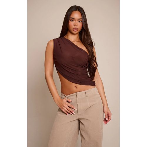 Femme Top Asymétrique En Mesh Chocolat À Épaule Unique | Taille 34