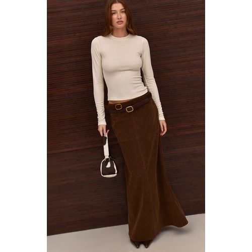 Femme Jupe Longue Droite En Suédine Chocolat | Taille 32