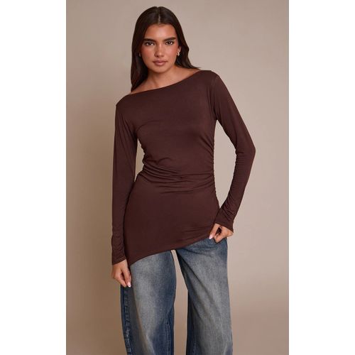 Femme Top Chocolat À Manches Longues Et Ourlet Asymétrique | Taille 42