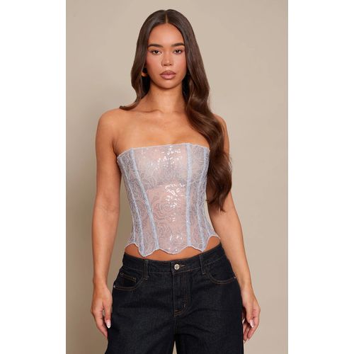 Femme Corset En Dentelle Texturée Argentée À Sequins | Taille 38