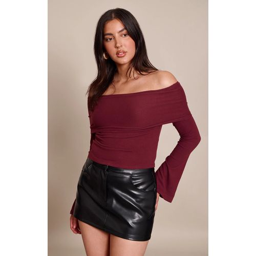 Femme Top Asymétrique Long Ample Épais Côtelé Rouge Vin | Taille 40