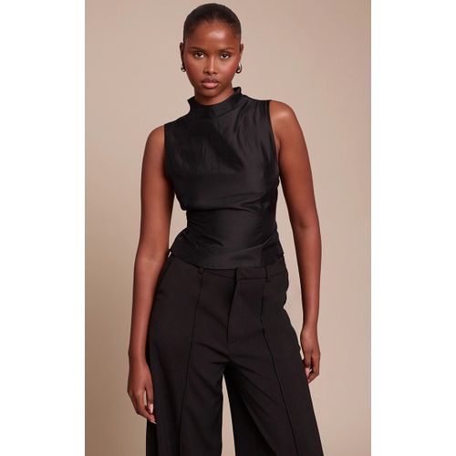 Femme Top Long En Organza Noir Froncé | Taille 44